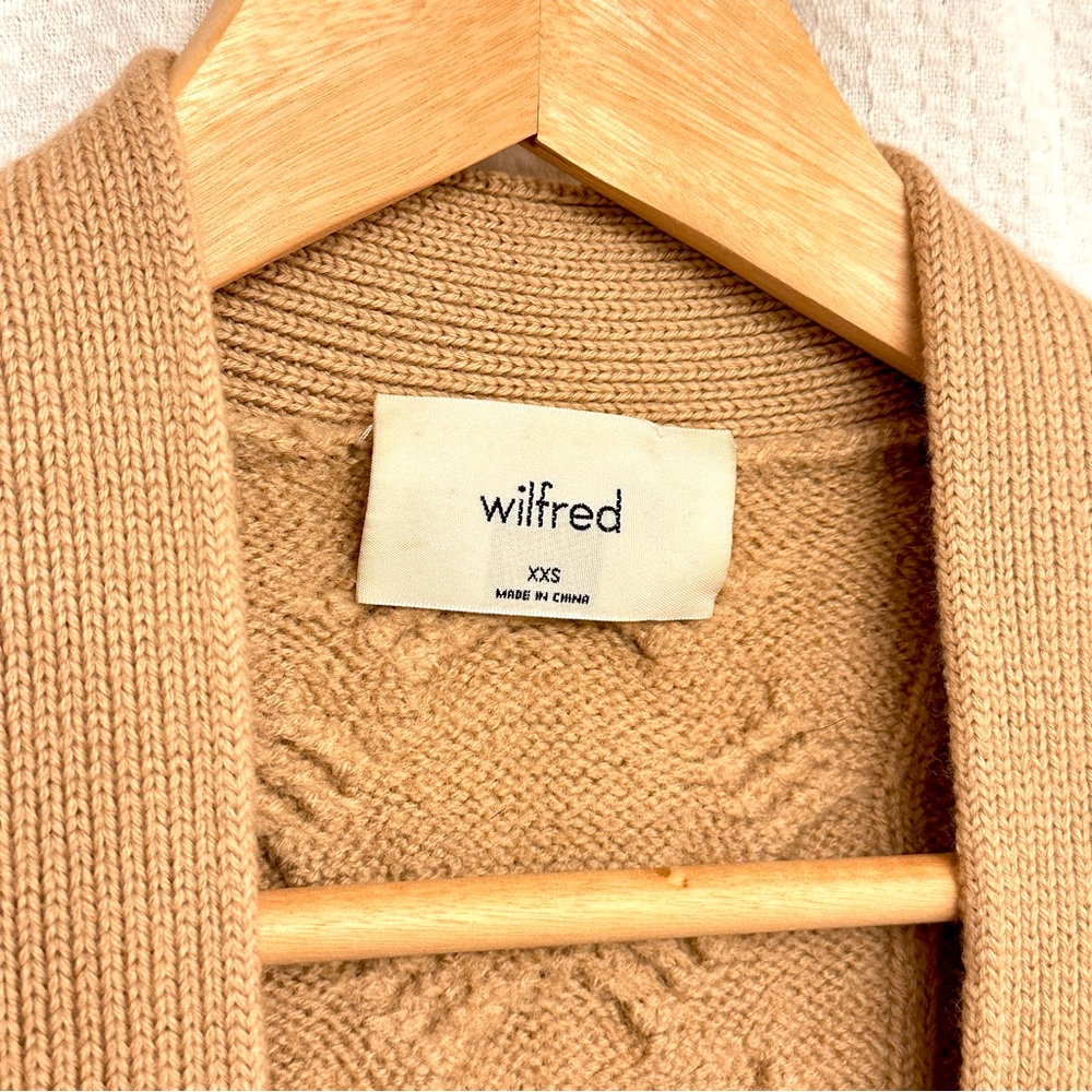 Wilfred Camel 100% Merino Wool Cable Knit Cardigan - Picture 4 of 9